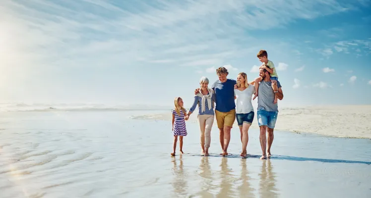 family on beach