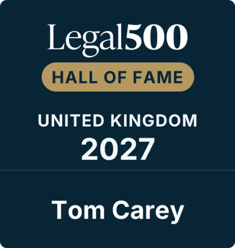 Tom Carey hall of fame - corporate and m&a - Legal 500 UK 2027