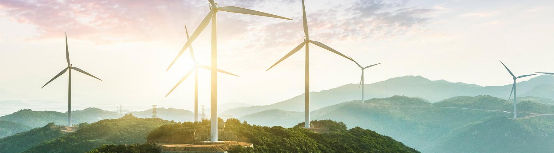 Wind turbines on mountains